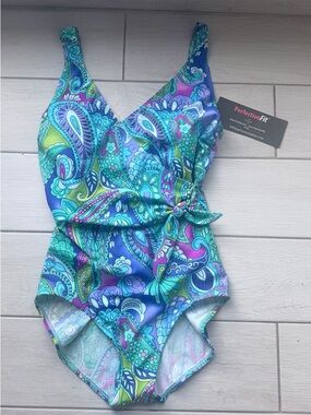 Perfection Girls' Turquoise & Aqua Paisley One-Piece Swimsuit